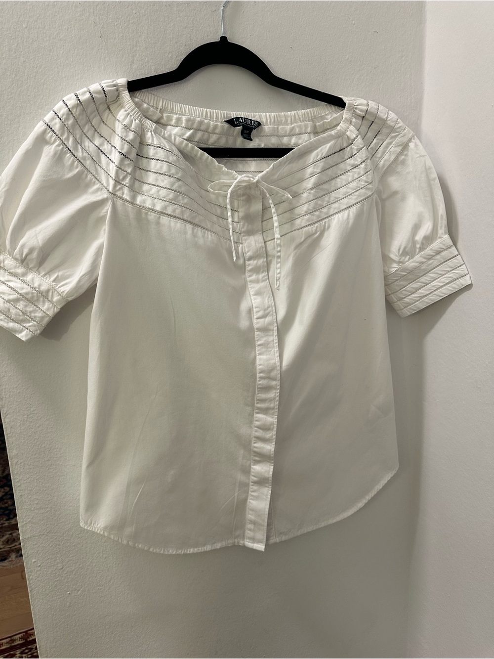 Lauren Ralph Lauren White 100% Cotton Peasant Blouse Top Size S